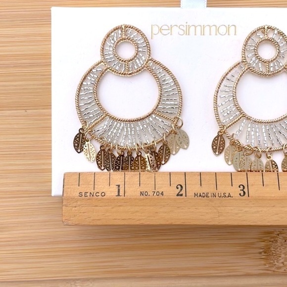 Brand New Persimmon Glass Beaded Gold Tone Leaf Round Drop Earrings Lightweight - Picture 11 of 14